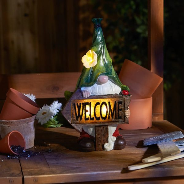 Garden Gnome Glowing Welcome Sign Solar Statue - Image 5