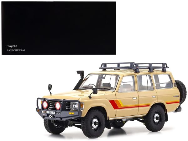 Toyota Land Cruiser 60 RHD (Right Hand Drive) Beige with Stripes and Roof Rack with Accessories 1/18 Diecast Model Car by Kyosho - Image 4