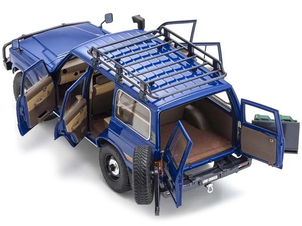 Toyota Land Cruiser 60 RHD (Right Hand Drive) Blue with Stripes and Roof Rack with Accessories 1/18 Diecast Model Car by Kyosho - Image 3
