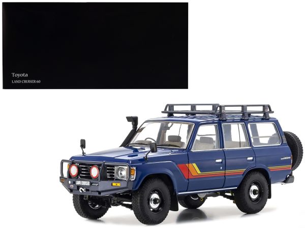 Toyota Land Cruiser 60 RHD (Right Hand Drive) Blue with Stripes and Roof Rack with Accessories 1/18 Diecast Model Car by Kyosho - Image 4