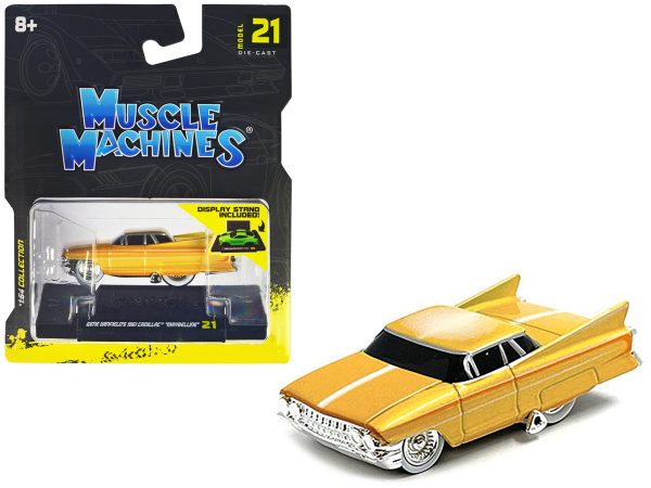 Gene Winfieldâ€™s 1961 Cadillac Maybelline Yellow Metallic with White Stripes 1/64 Diecast Model Car by Muscle Machines