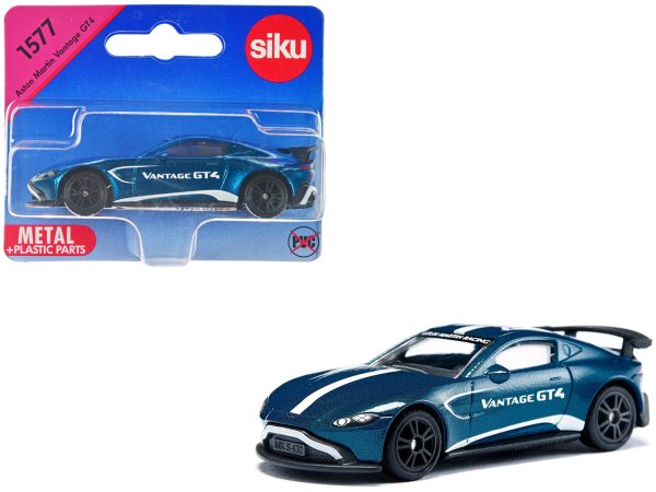 Aston Martin Vantage GT4 Blue Metallic with White Stripes Diecast Model Car by Siku - Image 4