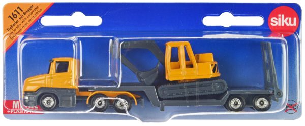 Truck with Low Loader Trailer and Excavator Yellow Diecast Model by Siku - Image 5