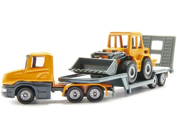 Truck with Low Loader Trailer and Front Loader Yellow Diecast Model by Siku - Image 2
