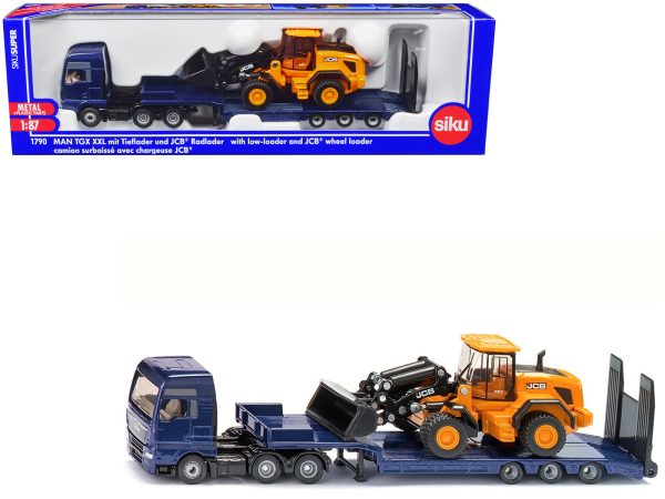 MAN Truck Blue Metallic with Low Loader Trailer and JCB 457 Wheel Loader Yellow 1/87 (HO) Diecast Model by Siku - Image 5