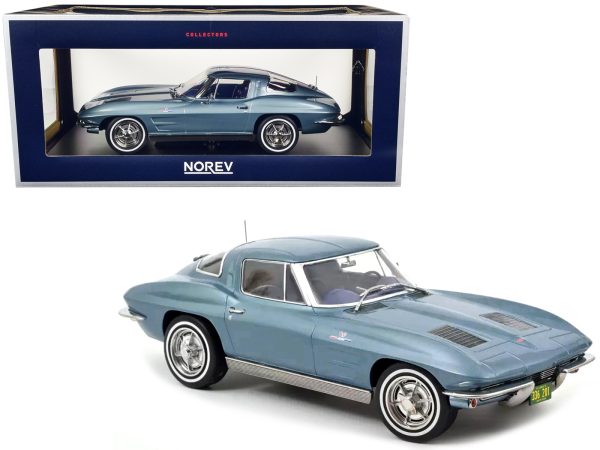 1963 Chevrolet Corvette Stingray Light Blue Metallic 1/18 Diecast Model Car by Norev - Image 2