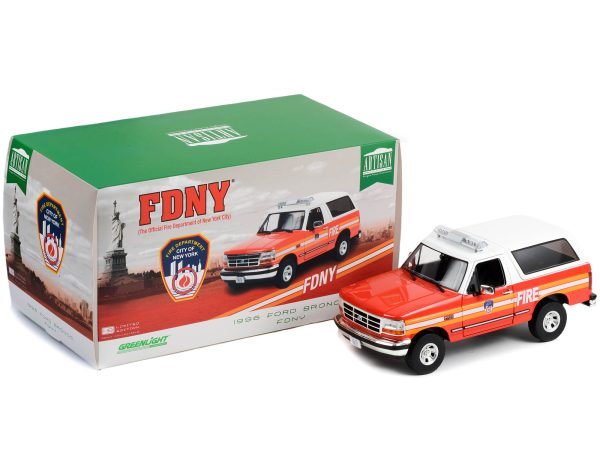 1996 Ford Bronco Police Red and White FDNY (The Official Fire Department the City of New York) "Artisan Collection" 1/18 Diecast Model Car by Greenlight - Image 2