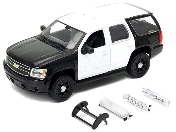 2008 Chevrolet Tahoe Unmarked Police Car Black and White 1/24 Diecast Model Car by Welly - Image 2
