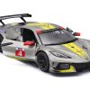 2020 Chevrolet Corvette C8.R #4 Silver Metallic with Yellow Stripes "Race" Series 1/24 Diecast Model Car by Bburago - Image 3