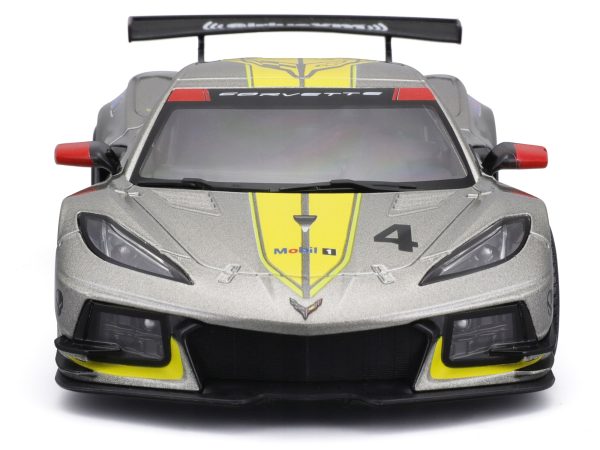 2020 Chevrolet Corvette C8.R #4 Silver Metallic with Yellow Stripes "Race" Series 1/24 Diecast Model Car by Bburago - Image 5