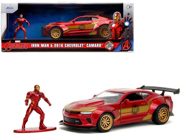 2016 Chevrolet Camaro Red Metallic and Gold and Iron Man Diecast Figure "The Avengers" "Hollywood Rides" Series 1/32 Diecast Model Car by Jada - Image 5