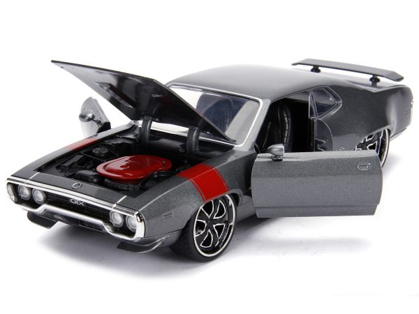 1972 Plymouth GTX 440 Metallic Gray with Red Stripe "Bigtime Muscle" 1/24 Diecast Model Car by Jada - Image 4