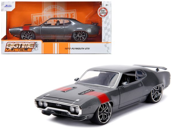 1972 Plymouth GTX 440 Metallic Gray with Red Stripe "Bigtime Muscle" 1/24 Diecast Model Car by Jada - Image 5