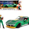 1969 Chevrolet Corvette Stingray ZL1 Green Metallic with Yellow Stripes and Cammy Diecast Figure "Street Fighter" Video Game "Anime Hollywood Rides" Series 1/24 Diecast Model Car by Jada - Image 5