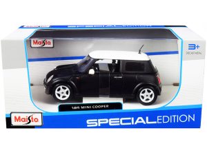 Mini Cooper Matt Black with White Top 1/24 Diecast Model Car by Maisto