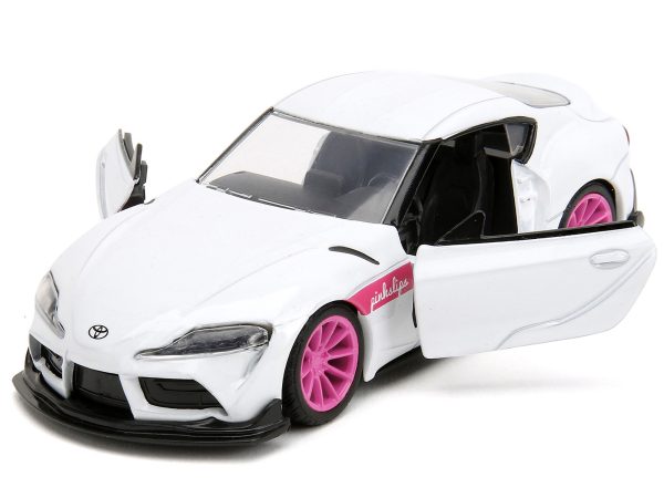 2020 Toyota Supra White Metallic with Pink Wheels "Pink Slips" Series 1/32 Diecast Model Car by Jada - Image 4