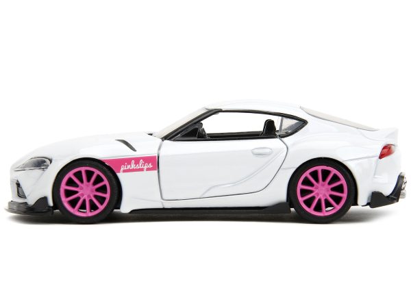 2020 Toyota Supra White Metallic with Pink Wheels "Pink Slips" Series 1/32 Diecast Model Car by Jada - Image 2