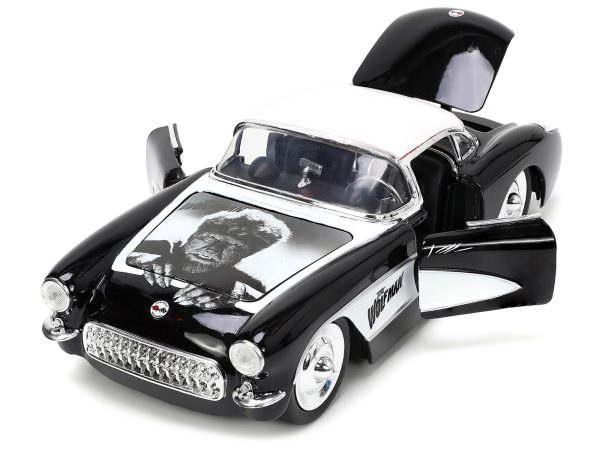 1957 Chevrolet Corvette Black with White Top and Wolfman Diecast Figure "Universal Monsters" "Hollywood Rides" Series 1/24 Diecast Model Car by Jada - Image 4