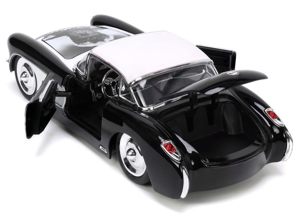 1957 Chevrolet Corvette Black with White Top and Wolfman Diecast Figure "Universal Monsters" "Hollywood Rides" Series 1/24 Diecast Model Car by Jada - Image 3
