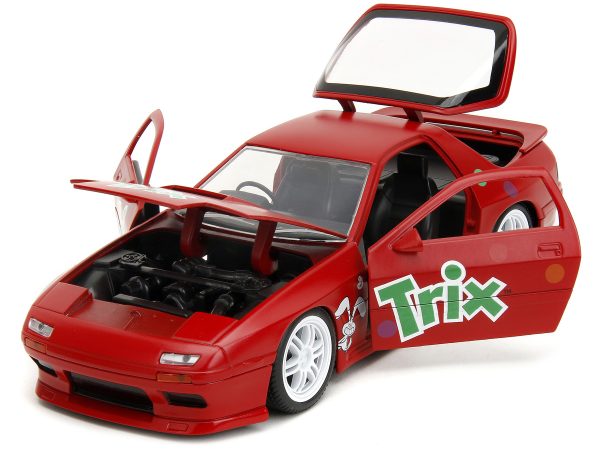 1985 Mazda RX-7 RHD (Right Hand Drive) Red with Graphics and Trix Rabbit Diecast Figure "Trix Cereal" "Hollywood Rides" Series 1/24 Diecast Model Car by Jada - Image 3