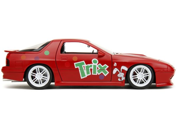 1985 Mazda RX-7 RHD (Right Hand Drive) Red with Graphics and Trix Rabbit Diecast Figure "Trix Cereal" "Hollywood Rides" Series 1/24 Diecast Model Car by Jada - Image 4
