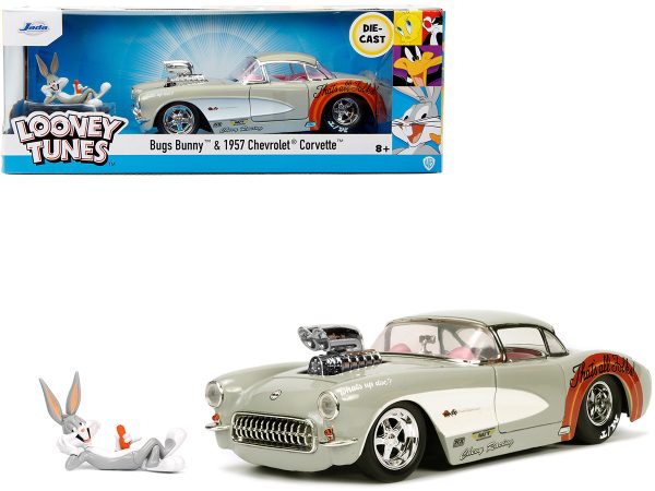 1957 Chevrolet Corvette Beige with Pink Interior with Bugs Bunny Figure "Looney Tunes" "Hollywood Rides" Series 1/24 Diecast Model Car by Jada - Image 5