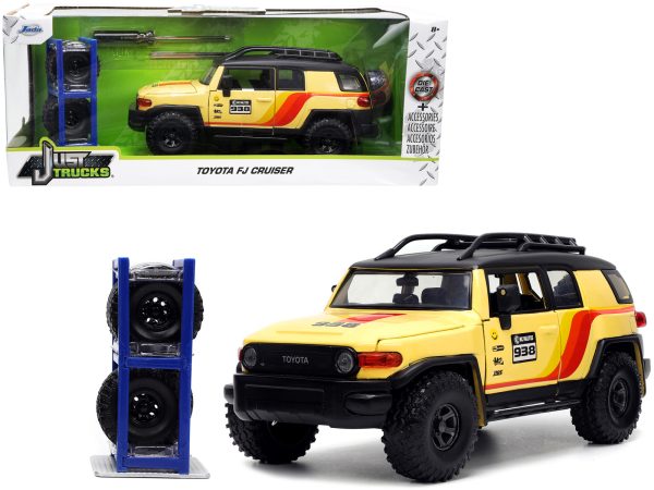 Toyota FJ Cruiser #938 Cream with Matt Black Top with Roof Rack and Stripes "KC Hilites" with Extra Wheels "Just Trucks" Series 1/24 Diecast Model Car by Jada - Image 5