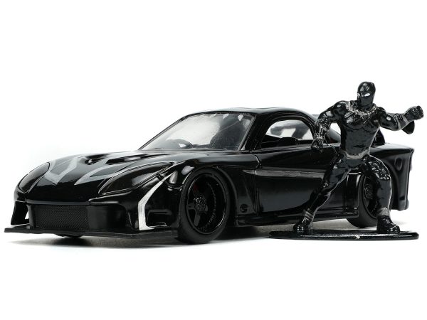 1995 Mazda RX-7 RHD (Right Hand Drive) Black and Black Panther Diecast Figure "The Avengers" "Hollywood Rides" Series 1/32 Diecast Model Car by Jada - Image 2