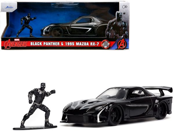 1995 Mazda RX-7 RHD (Right Hand Drive) Black and Black Panther Diecast Figure "The Avengers" "Hollywood Rides" Series 1/32 Diecast Model Car by Jada - Image 5