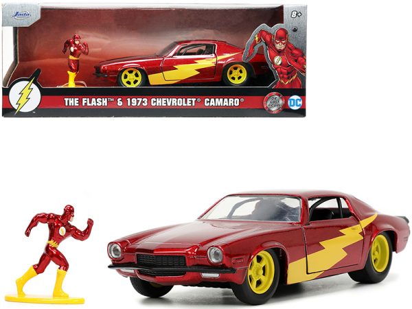 1973 Chevrolet Camaro Red Metallic with The Flash Diecast Figurine "DC Comics" Series "Hollywood Rides" 1/32 Diecast Model Car by Jada