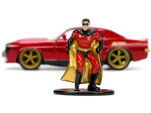 1969 Chevrolet Camaro Dark Red Metallic with Black Top and Robin Diecast Figure "Batman" "Hollywood Rides" Series 1/32 Diecast Model Car by Jada - Image 3