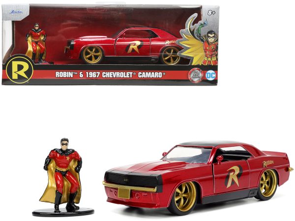 1969 Chevrolet Camaro Dark Red Metallic with Black Top and Robin Diecast Figure "Batman" "Hollywood Rides" Series 1/32 Diecast Model Car by Jada - Image 5
