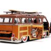 Volkswagen T1 Bus Brown with Graphics "Sheriff Woody" and Woody Diecast Figure and Surfboard "Toy Story" (1995) Movie "Hollywood Rides" Series 1/24 Diecast Model Car by Jada