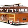 Volkswagen T1 Bus Brown with Graphics "Sheriff Woody" and Woody Diecast Figure and Surfboard "Toy Story" (1995) Movie "Hollywood Rides" Series 1/24 Diecast Model Car by Jada - Image 4