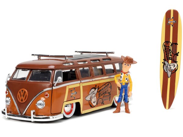 Volkswagen T1 Bus Brown with Graphics "Sheriff Woody" and Woody Diecast Figure and Surfboard "Toy Story" (1995) Movie "Hollywood Rides" Series 1/24 Diecast Model Car by Jada - Image 3