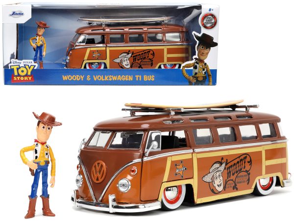 Volkswagen T1 Bus Brown with Graphics "Sheriff Woody" and Woody Diecast Figure and Surfboard "Toy Story" (1995) Movie "Hollywood Rides" Series 1/24 Diecast Model Car by Jada - Image 5