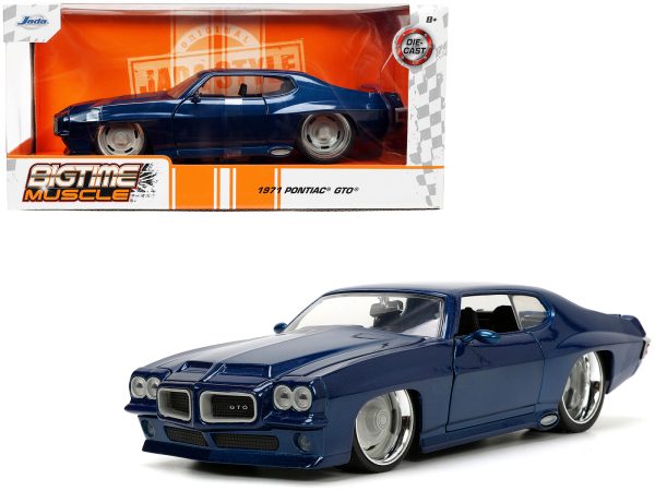 1971 Pontiac GTO Dark Blue Metallic "Bigtime Muscle" Series 1/24 Diecast Model Car by Jada - Image 5