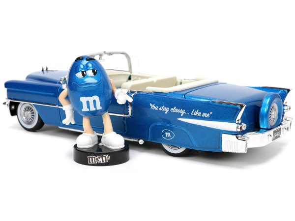 1956 Cadillac Eldorado Convertible Blue Metallic with Cream Interior "Stay Classy" and Blue M&M Diecast Figure "M&M's" "Hollywood Rides" Series 1/24 Diecast Model Car by Jada - Image 4