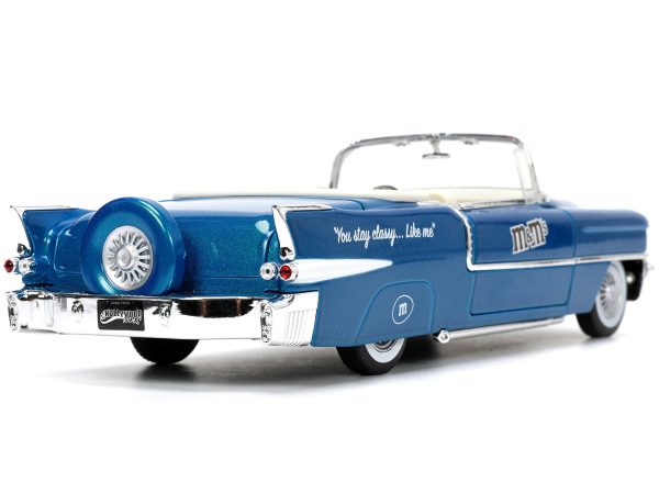 1956 Cadillac Eldorado Convertible Blue Metallic with Cream Interior "Stay Classy" and Blue M&M Diecast Figure "M&M's" "Hollywood Rides" Series 1/24 Diecast Model Car by Jada - Image 5