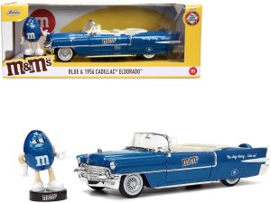 1956 Cadillac Eldorado Convertible Blue Metallic with Cream Interior "Stay Classy" and Blue M&M Diecast Figure "M&M's" "Hollywood Rides" Series 1/24 Diecast Model Car by Jada