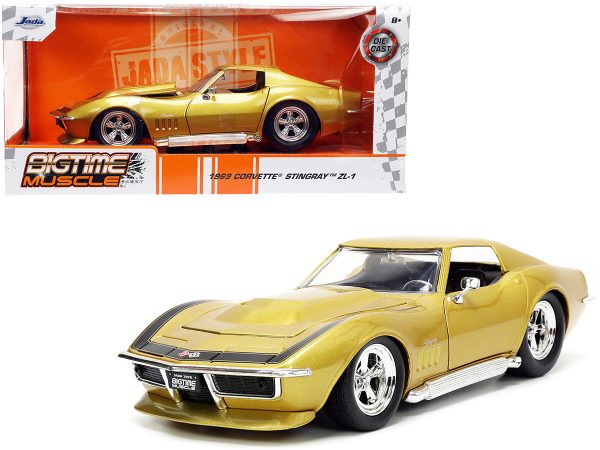 1969 Chevrolet Corvette Stingray ZL-1 Gold Metallic with Black Stripe "Bigtime Muscle" Series 1/24 Diecast Model Car by Jada - Image 5