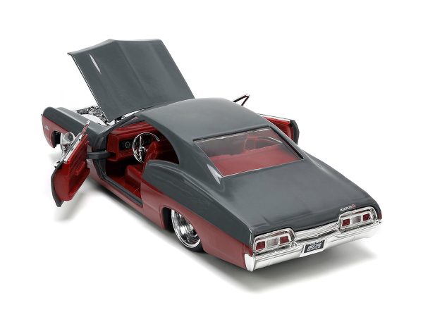 1967 Chevrolet Impala SS Gray and Burgundy with Burgundy Interior "Bigtime Muscle" Series 1/24 Diecast Model Car by Jada - Image 3