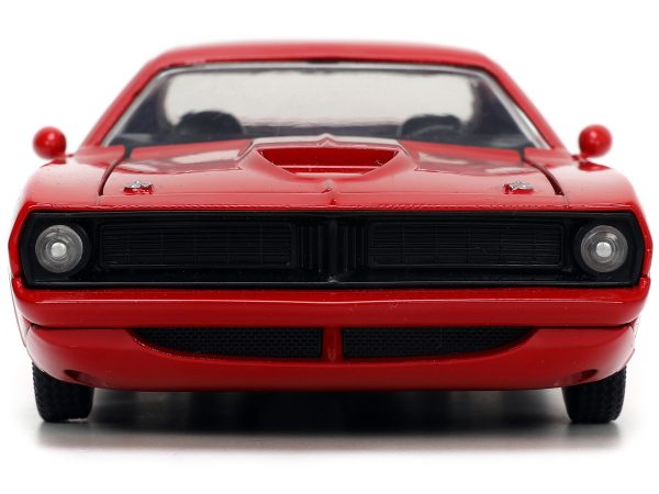 1973 Plymouth Barracuda Red with Black Stripes "Bigtime Muscle" Series 1/24 Diecast Model Car by Jada - Image 4