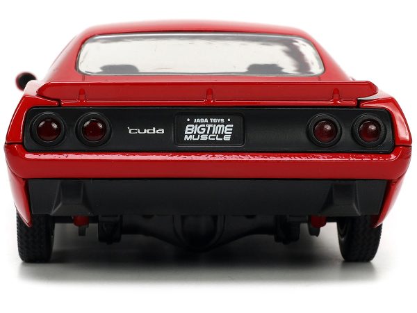 1973 Plymouth Barracuda Red with Black Stripes "Bigtime Muscle" Series 1/24 Diecast Model Car by Jada - Image 2
