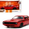 1973 Plymouth Barracuda Red with Black Stripes "Bigtime Muscle" Series 1/24 Diecast Model Car by Jada - Image 5