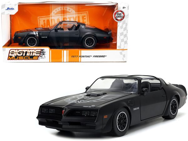 1977 Pontiac Firebird T/A Trans Am Matt Black with Bird Graphic on Hood "Bigtime Muscle" Series 1/24 Diecast Model Car by Jada - Image 5