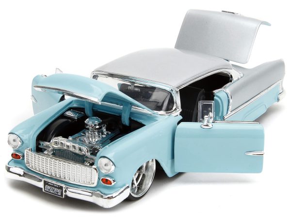 1955 Chevrolet Bel Air Light Blue and Silver Metallic "Bad Guys" "Bigtime Muscle" Series 1/24 Diecast Model Car by Jada - Image 4