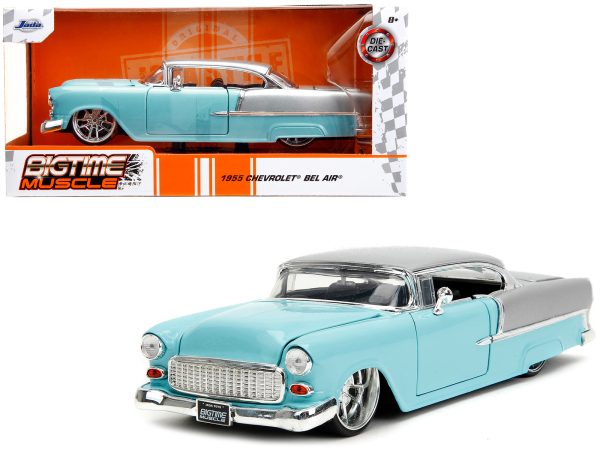 1955 Chevrolet Bel Air Light Blue and Silver Metallic "Bad Guys" "Bigtime Muscle" Series 1/24 Diecast Model Car by Jada - Image 5