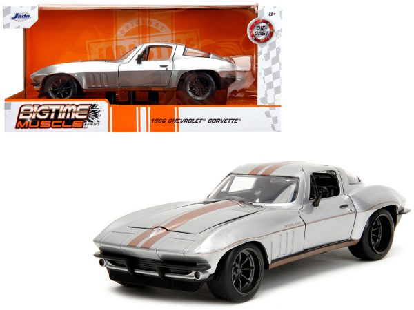 1966 Chevrolet Corvette Silver Metallic with Bronze Stripes "Bigtime Muscle" Series 1/24 Diecast Model Car by Jada - Image 5
