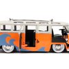 1962 Volkswagen Bus "Santa Monica Surf Club" Orange and White with Graphics with Roof Rack and Surfboard "Punch Buggy" Series 1/24 Diecast Model Car by Jada - Image 5